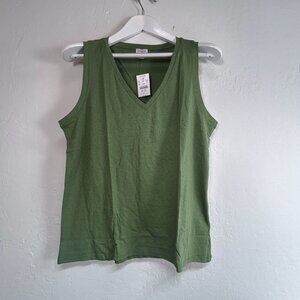 J.Crew Womens Easy Cotton-Blend V-Neck Tank Top Large Green Casual AY261 New $24